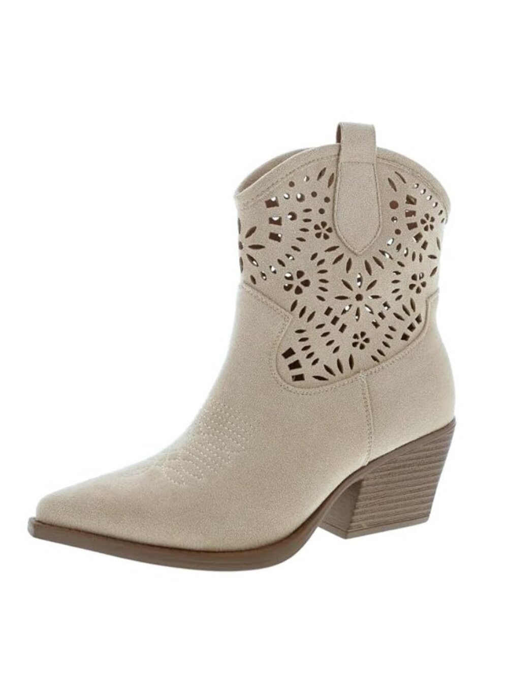 TOP MODA Women's Floral Laser Cut Cowboy Boots Size 7 in Beige